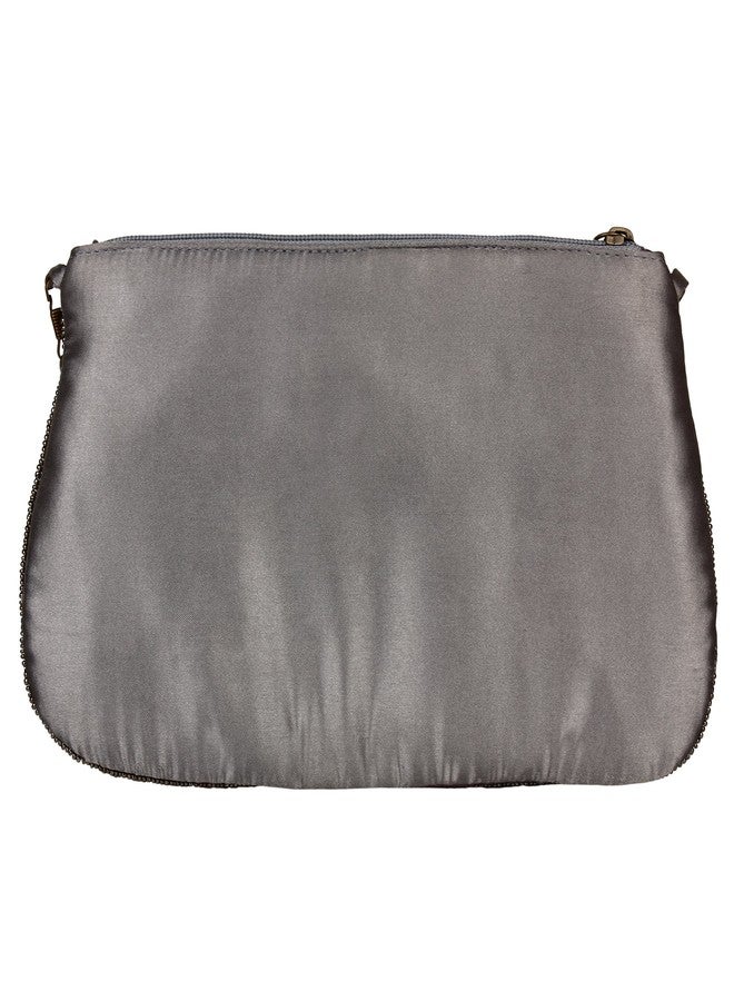 Anekaant Glitzy Grey Embellished Clutch - Image 4